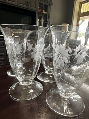 Vintage Hughes Cornflower Etched Optic Panelled Cordial Glass - Set of 4